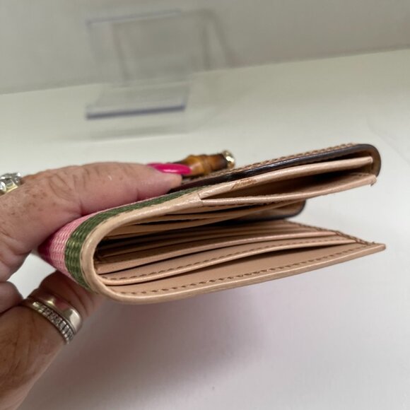 GUCCI Bamboo Tri-Fold Wallet Striped Turn Lock Very Good Condition - Picture 8 of 9